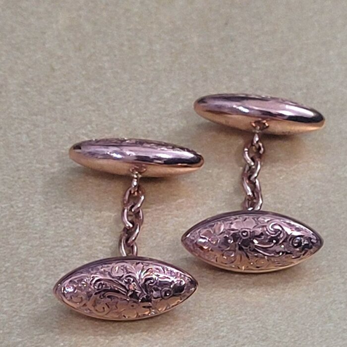 Antique 9ct Rose Gold Oval-Shaped Cufflinks from Ace Jewellery, Leeds