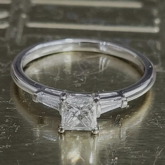 0.68ct Three Stone Princess Cut Diamond & Baguette Engagement Ring Platinum from Ace Jewellery, Leeds