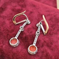 1.7ct Coral & Rose Cuts, Old Cuts Diamond Drop Earrings Platinum & 18ct Rose Gold from Ace Jewellery, Leeds