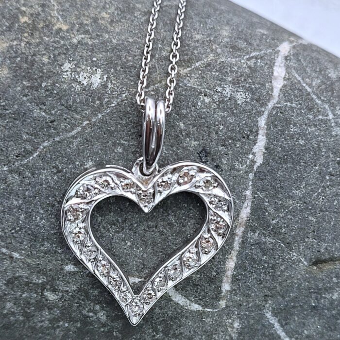 0.30ct Eight Cut Diamond Heart-Shaped Pendant Necklace 18ct White Gold from Ace Jewellery, Leeds