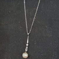 Pearl & Diamond Drop Necklace Pendant 18ct White Gold from Ace Jewellery, Leeds