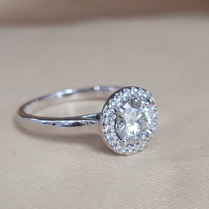 0.80ct Moissanite & Diamond Halo Engagement Ring from Ace Jewellery, Leeds