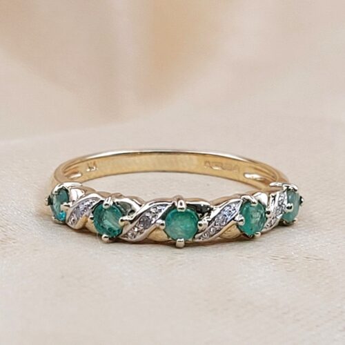 0.55ct Emerald & Diamond Half Eternity Ring 9ct Yellow Gold from Ace Jewellery, Leeds