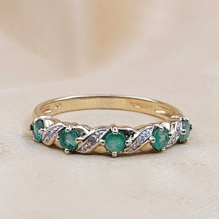 0.55ct Emerald & Diamond Half Eternity Ring 9ct Yellow Gold from Ace Jewellery, Leeds