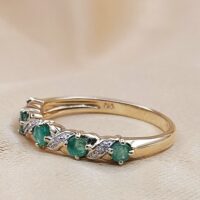 0.55ct Emerald & Diamond Half Eternity Ring 9ct Yellow Gold from Ace Jewellery, Leeds
