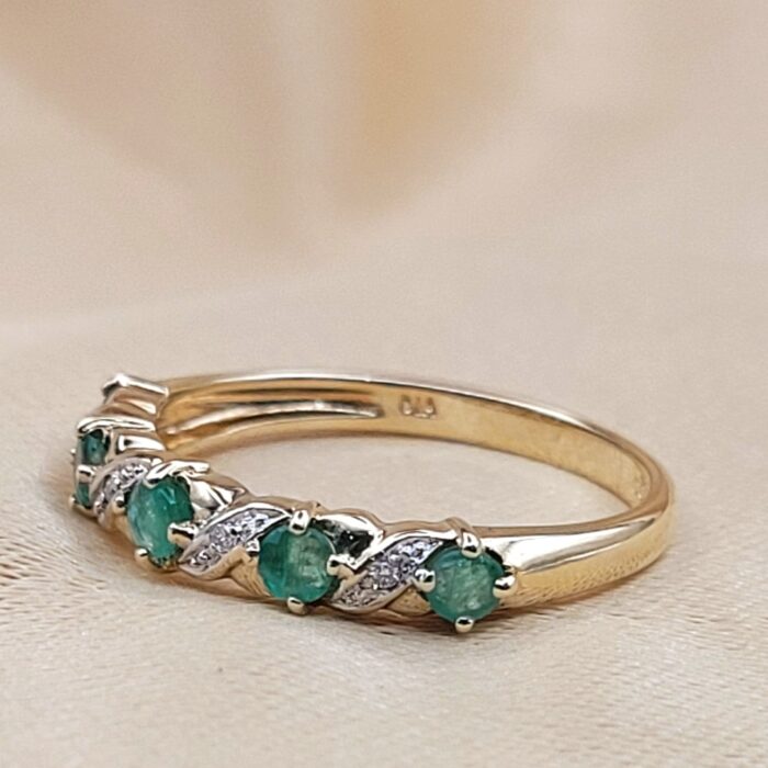 0.55ct Emerald & Diamond Half Eternity Ring 9ct Yellow Gold from Ace Jewellery, Leeds