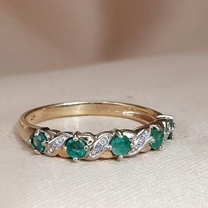 0.55ct Emerald & Diamond Half Eternity Ring 9ct Yellow Gold from Ace Jewellery, Leeds