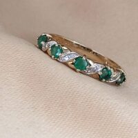 0.55ct Emerald & Diamond Half Eternity Ring 9ct Yellow Gold from Ace Jewellery, Leeds