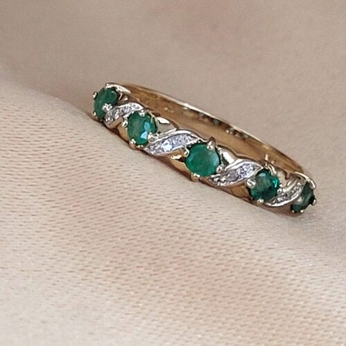 0.55ct Emerald & Diamond Half Eternity Ring 9ct Yellow Gold from Ace Jewellery, Leeds