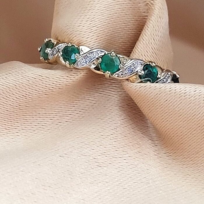 0.55ct Emerald & Diamond Half Eternity Ring 9ct Yellow Gold from Ace Jewellery, Leeds