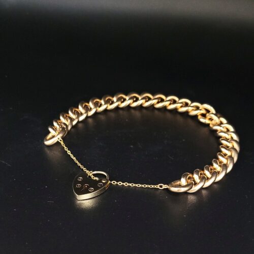 Heart Padlock Curb Bracelet 9ct Yellow Gold from Ace Jewellery, Leeds