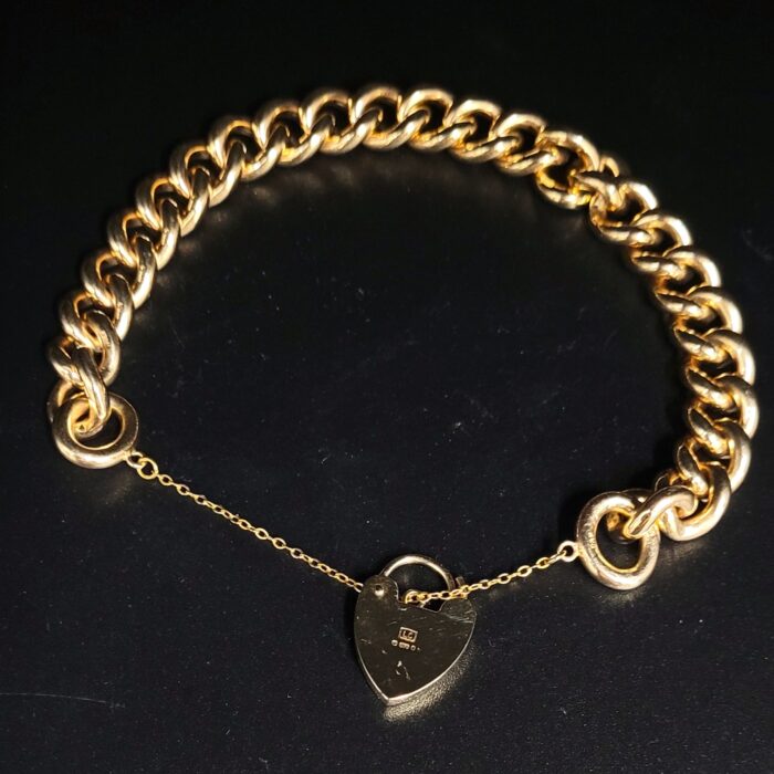 Heart Padlock Curb Bracelet 9ct Yellow Gold from Ace Jewellery, Leeds