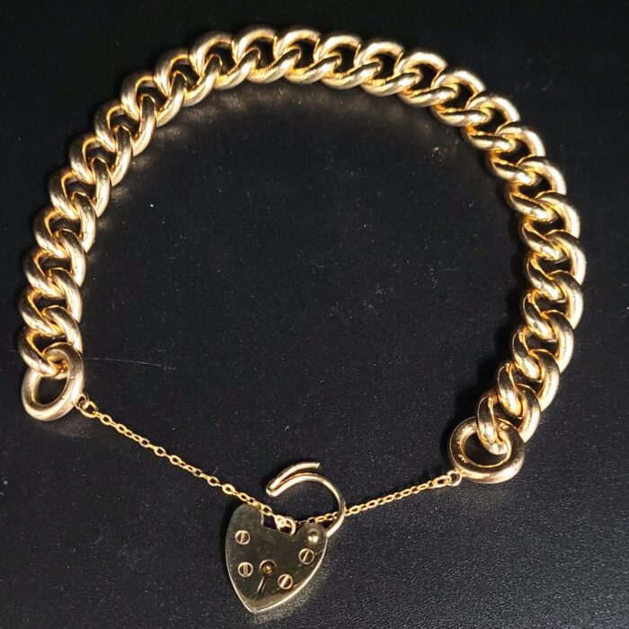 Heart Padlock Curb Bracelet 9ct Yellow Gold from Ace Jewellery, Leeds