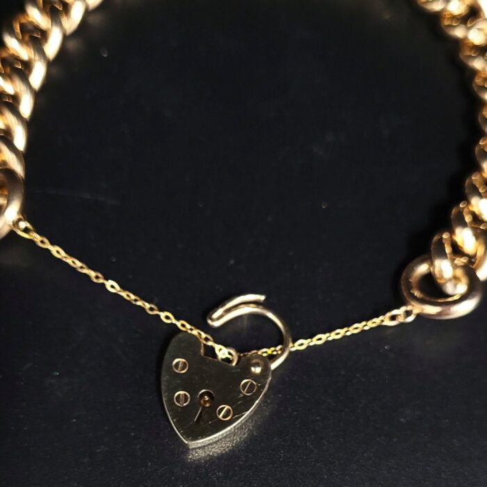 Heart Padlock Curb Bracelet 9ct Yellow Gold from Ace Jewellery, Leeds