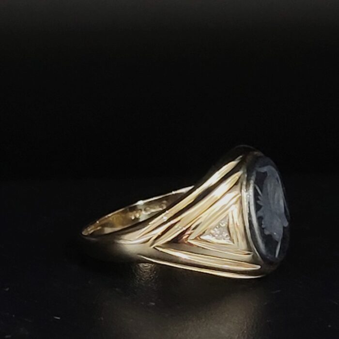 9ct Yellow Gold Hematite Intaglio Centurian Men’s Signet Ring from Ace Jewellery, Leeds