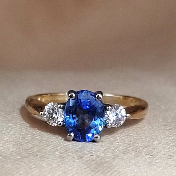 1.82ct Sapphire & Diamond Three-Stone Ring 18ct Yellow Gold from Ace Jewellery, Leeds