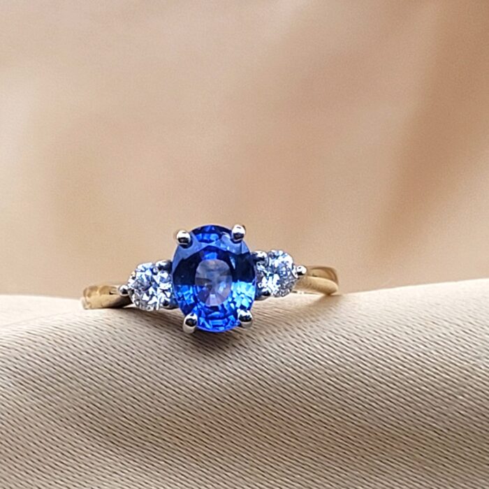 1.82ct Sapphire & Diamond Three-Stone Ring 18ct Yellow Gold from Ace Jewellery, Leeds
