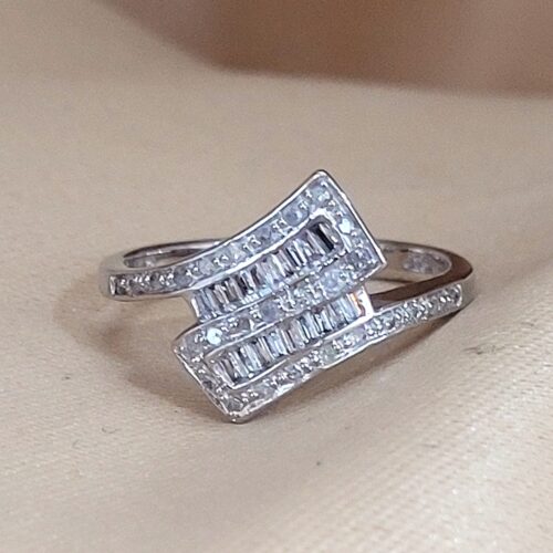 0.33ct Baguette & Round Diamond Crossover Double Row Ring 9ct White Gold from Ace Jewellery, Leeds
