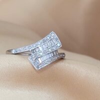 0.33ct Baguette & Round Diamond Crossover Double Row Ring 9ct White Gold from Ace Jewellery, Leeds