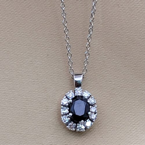 9ct White Gold 1.35ct Sapphire & Diamond Cluster Pendant Necklace from Ace Jewellery, Leeds