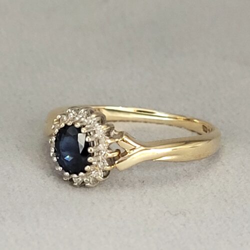 0.90ct Sapphire & Diamond Cluster Ring 9ct Yellow Gold from Ace Jewellery, Leeds