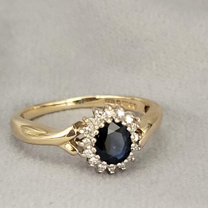 0.90ct Sapphire & Diamond Cluster Ring 9ct Yellow Gold from Ace Jewellery, Leeds