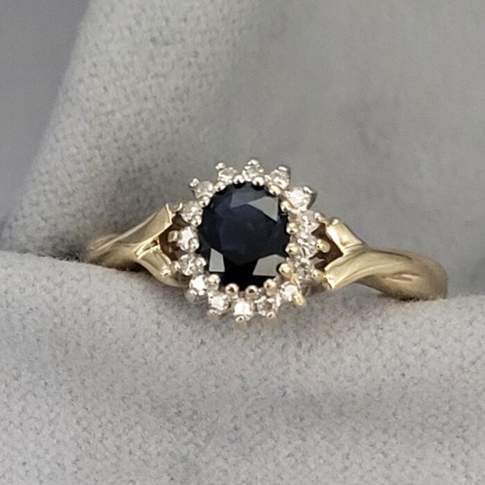 0.90ct Sapphire & Diamond Cluster Ring 9ct Yellow Gold from Ace Jewellery, Leeds