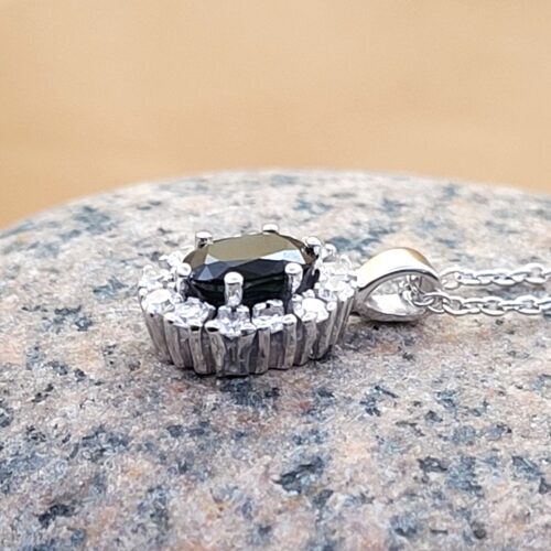 9ct White Gold 1.35ct Sapphire & Diamond Cluster Pendant Necklace from Ace Jewellery, Leeds