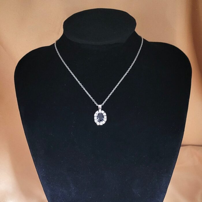9ct White Gold 1.35ct Sapphire & Diamond Cluster Pendant Necklace from Ace Jewellery, Leeds