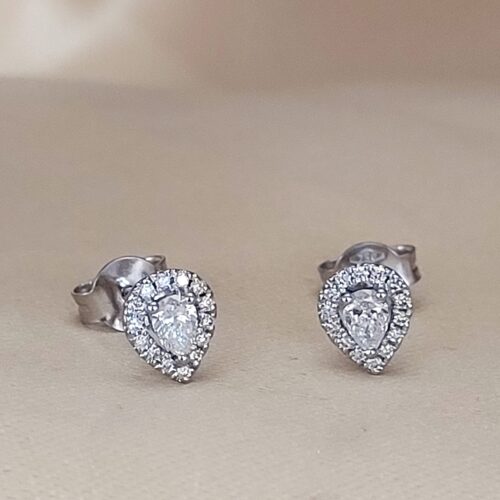 0.37ct Pear-Shaped Diamond Halo Stud Earrings 18ct White Gold from Ace Jewellery, Leeds