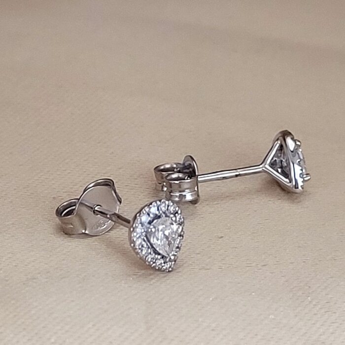 0.37ct Pear-Shaped Diamond Halo Stud Earrings 18ct White Gold from Ace Jewellery, Leeds