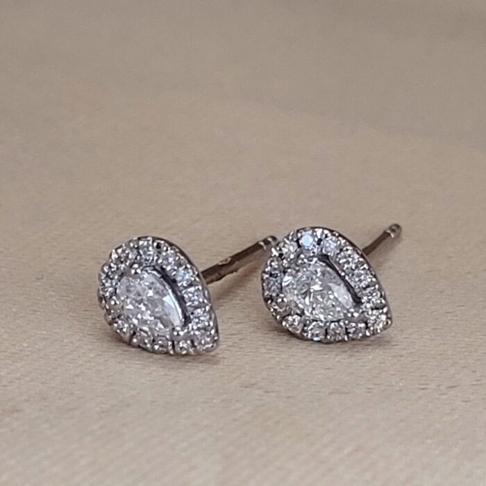 0.37ct Pear-Shaped Diamond Halo Stud Earrings 18ct White Gold from Ace Jewellery, Leeds