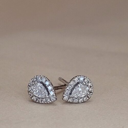 0.37ct Pear-Shaped Diamond Halo Stud Earrings 18ct White Gold from Ace Jewellery, Leeds
