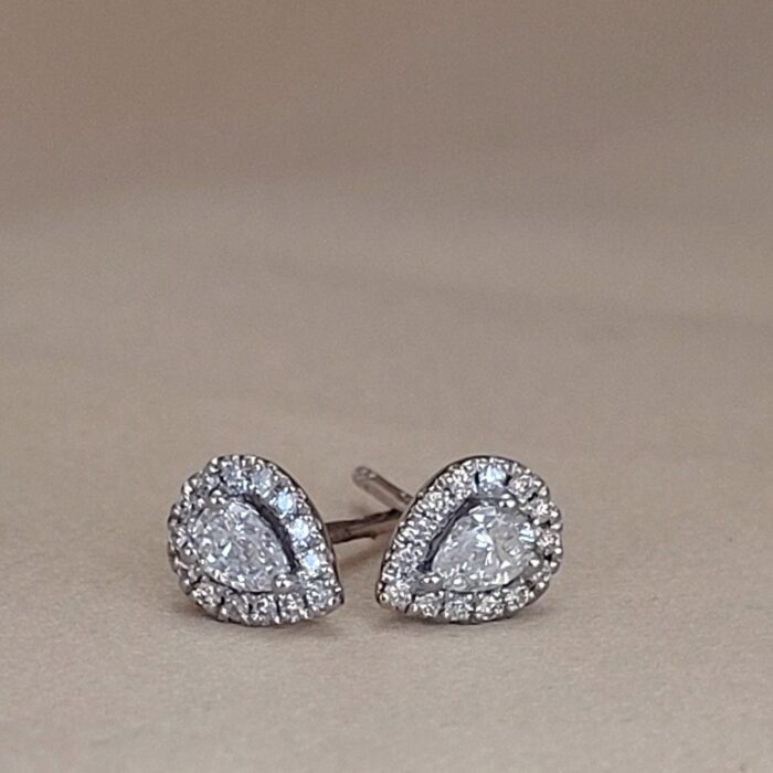 0.37ct Pear-Shaped Diamond Halo Stud Earrings 18ct White Gold from Ace Jewellery, Leeds