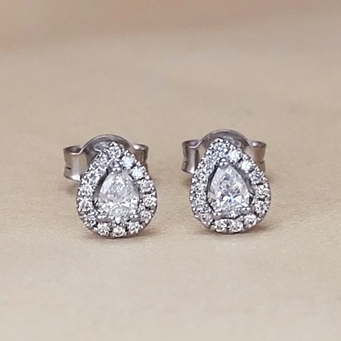 0.37ct Pear-Shaped Diamond Halo Stud Earrings 18ct White Gold from Ace Jewellery, Leeds