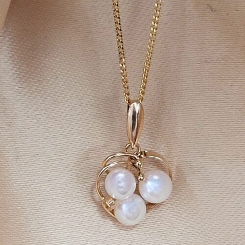 9ct Yellow Gold Three Pearl Cluster Pendant Necklace from Ace Jewellery, Leeds