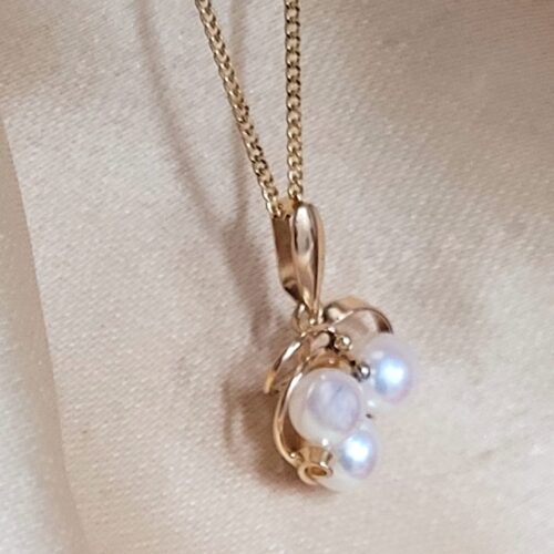 9ct Yellow Gold Three Pearl Cluster Pendant Necklace from Ace Jewellery, Leeds