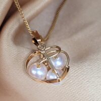9ct Yellow Gold Three Pearl Cluster Pendant Necklace from Ace Jewellery, Leeds
