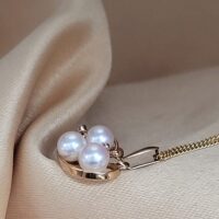 9ct Yellow Gold Three Pearl Cluster Pendant Necklace from Ace Jewellery, Leeds