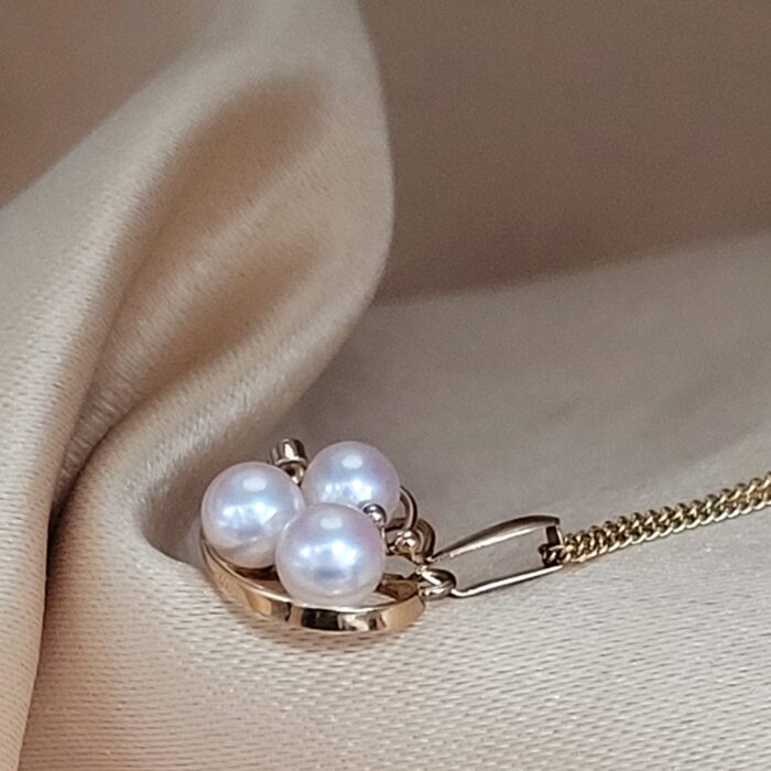 9ct Yellow Gold Three Pearl Cluster Pendant Necklace from Ace Jewellery, Leeds
