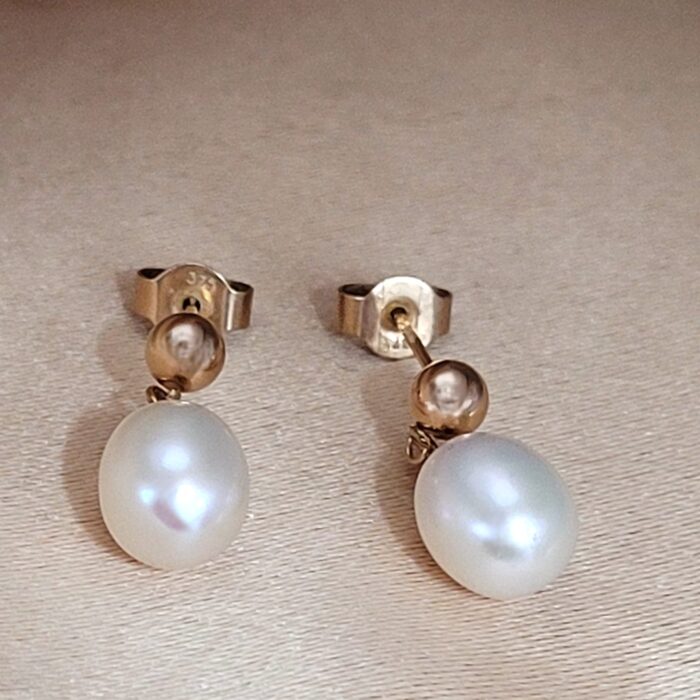 9ct Yellow Gold Dropper Pearl Earrings from Ace Jewellery, Leeds