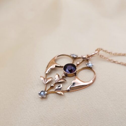 9ct Rose Gold Garnett & Pearl Pendant Necklace from Ace Jewellery, Leeds