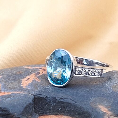 3.80ct Blue Zircon & Diamond Ring 18ct White Gold from Ace Jewellery, Leeds