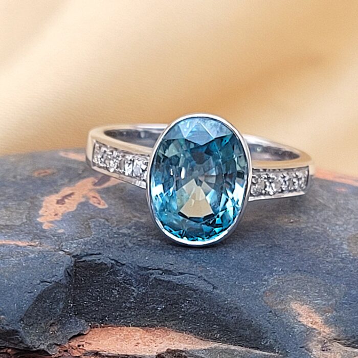 3.80ct Blue Zircon & Diamond Ring 18ct White Gold from Ace Jewellery, Leeds