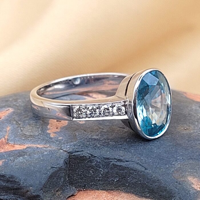 3.80ct Blue Zircon & Diamond Ring 18ct White Gold from Ace Jewellery, Leeds