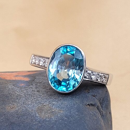 3.80ct Blue Zircon & Diamond Ring 18ct White Gold from Ace Jewellery, Leeds
