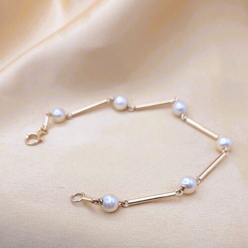 9ct Yellow Gold Cultured Pearl & Bar Bracelet from Ace Jewellery, Leeds