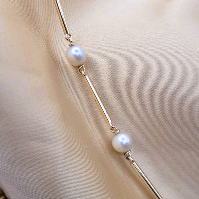 9ct Yellow Gold Cultured Pearl & Bar Bracelet from Ace Jewellery, Leeds