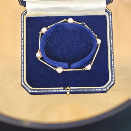 9ct Yellow Gold Cultured Pearl & Bar Bracelet from Ace Jewellery, Leeds