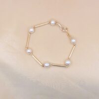 9ct Yellow Gold Cultured Pearl & Bar Bracelet from Ace Jewellery, Leeds